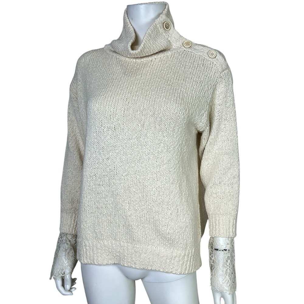 Brunello Cucinelli Womens Sweater Top Ivory Cotton Linen Cottegecore Lace Size L - Picture 4 of 15